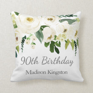 Coussin Belle Fleurs Blanches Femmes 90e anniversaire Cade