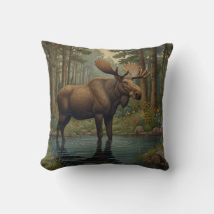 Coussin Belle forêt boisée d'orignal boho verdure