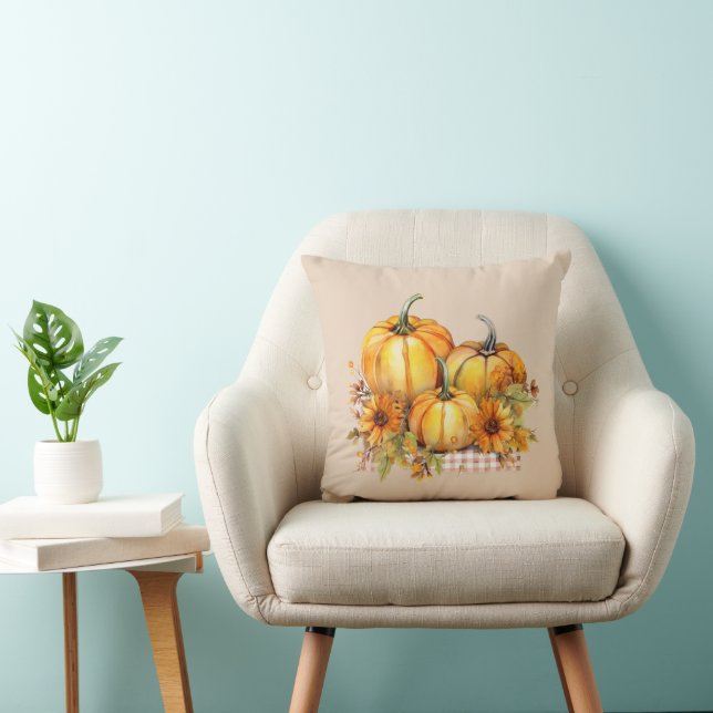 Coussin Belle Halloween Citrouilles orange et tournesols (Chaise)