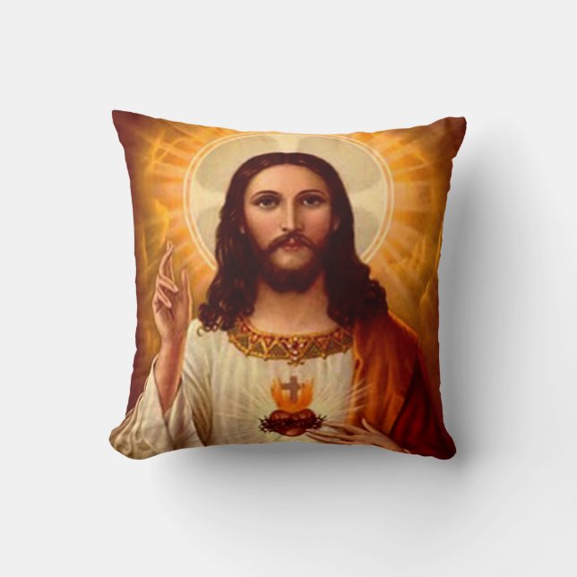 Coussin Belle image religieuse Sacré Coeur de Jésus (Recto)
