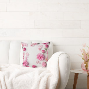 Coussin belle impression avec délicate fleurs roses rose