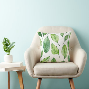 Coussin belle impression avec feuilles verts délicats