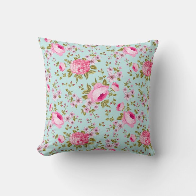 Coussin Belle Lavande Et Motif Floral Rose (Recto)