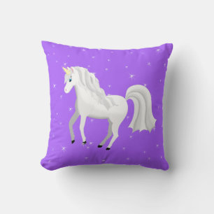 Coussin Belle licorne avec ciel étoilé violet