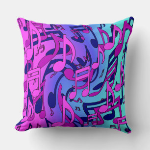 Coussin Belle Musique Notes vives Pink Purple Blue Aqua