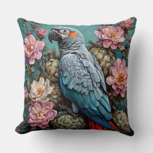 Coussin Belle oiseau cacatoès dans une nature florale insp