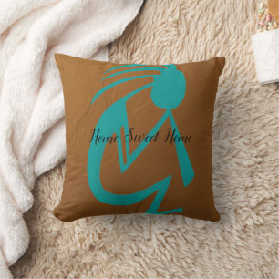 Coussin Belle peinture Turquoise Kokopelli