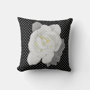 Coussin Belle Polka Noir Blanc Fleur Point