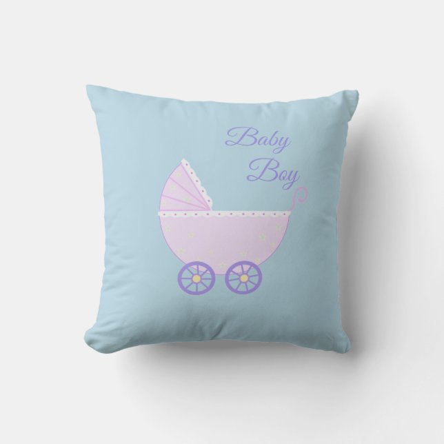 Coussin Belle poussette bébé garçon sur Turquoise (Recto)