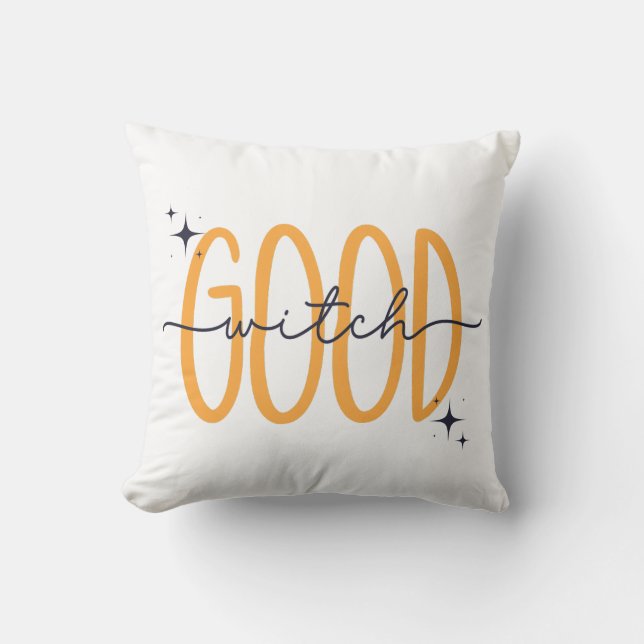 Coussin Belle Sorcière moderne Halloween Orange Noir (Recto)