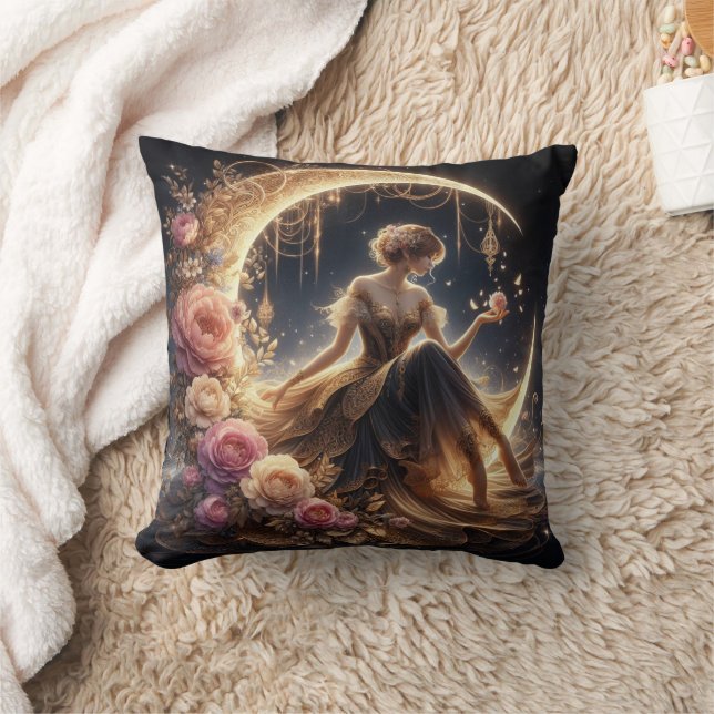 Coussin Belle Steampunk Woman sur la Lune (Couverture)