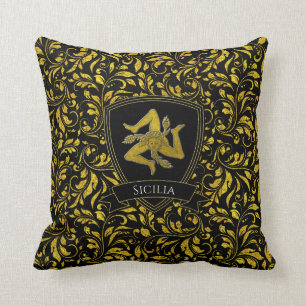Coussin Belle Trinacria Sicilienne Or et Accent Noir