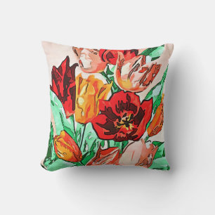 Coussin Belle Tulipes Bouquet Floral Black Outline Art