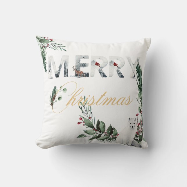 Coussin Belle Vacances Joyeux Noël Snowy White Fox (Recto)