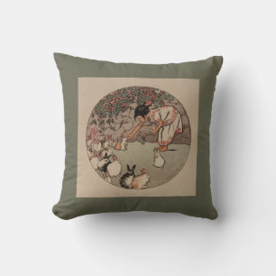 Coussin Belle Vintage "Nourrir les lapins" Reversible
