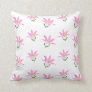 Coussin Belles fleurs d'Amaryllis roses sur fond blanc