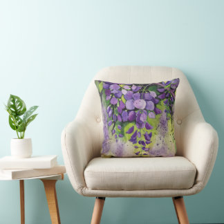 Coussin Belles Fleurs De Wisteria En Aquarelle