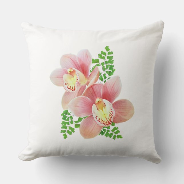 Coussin Belles fleurs d'orchidées sur blanc (Recto)