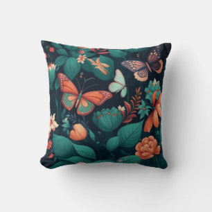 Coussin Belles fleurs et papillons dans la jungle