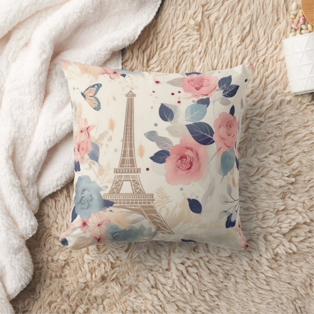 Coussin Belles Fleurs et Tour Eiffel Paris (Couverture)