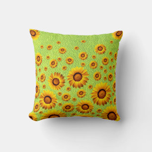 Coussin Belles fleurs jaunes sur vert abstrait