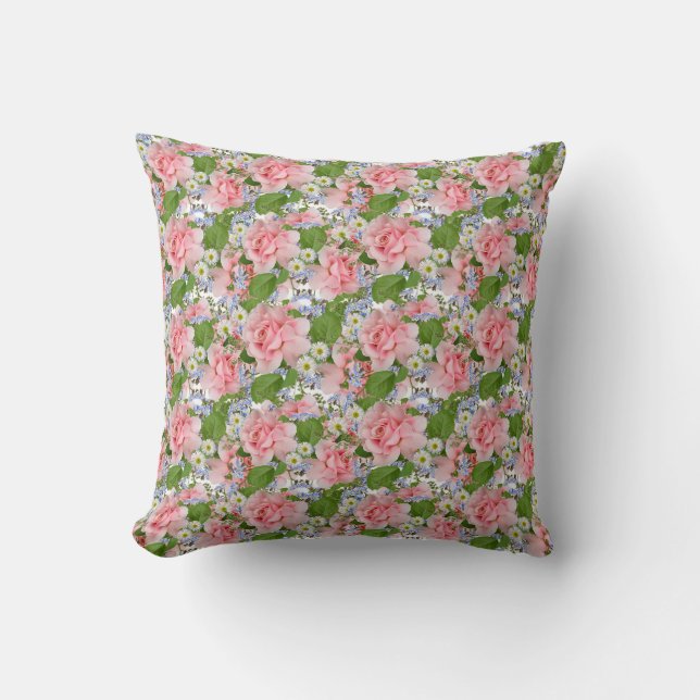 Coussin Belles fleurs roses et blanches (Recto)