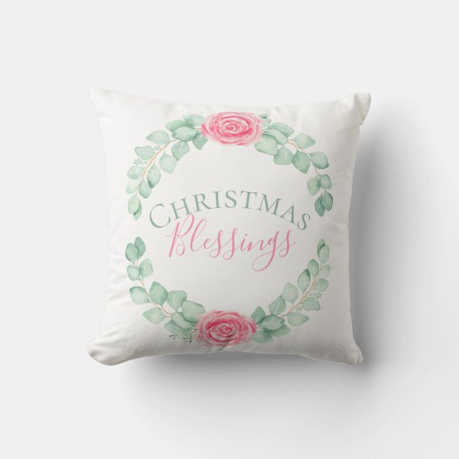 Coussin Bénédiction de Noël Eucalyptus floral Aquarelle (Recto)