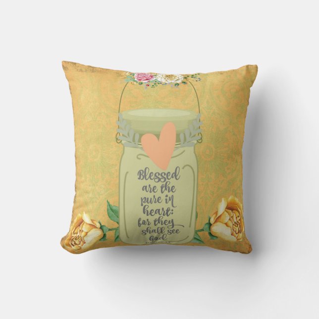 Coussin Béni soit le pur dans la Bible du Coeur Verse (Recto)