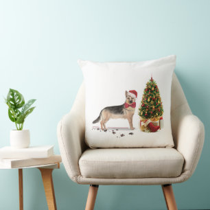 Coussin Berger allemand drôle Chien de Noël avec arbre