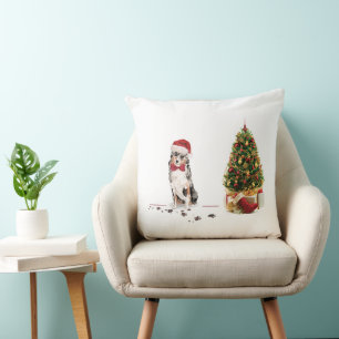 Coussin Berger Australien Drôle de Noël Chien avec Arbre