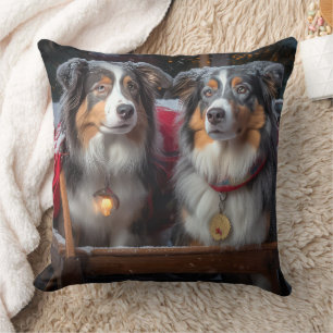 Coussin Berger Australien enneigé Traîneau Décor de Noël
