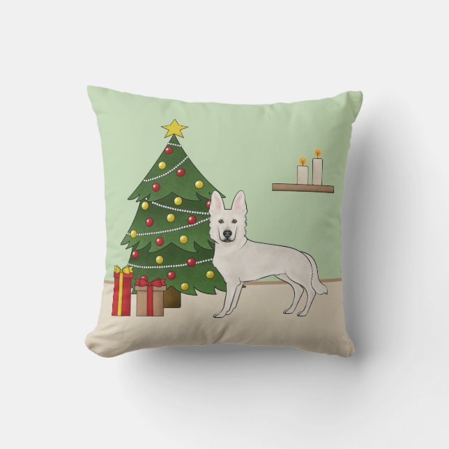 Coussin Berger suisse blanc Arbre de Noël GSD blanc (Recto)