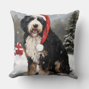Coussin Bernedoodle Chien dans Noël de neige