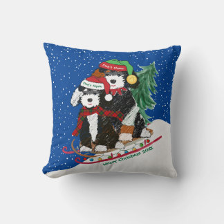 Coussin Bernedoodles personnalisés Riding Straîne de Noël