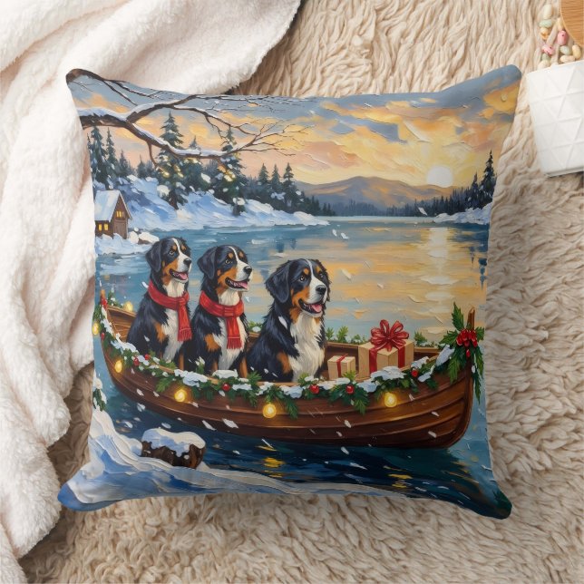 Coussin Bernese Mountain Dog Christmas Boat Holiday (Couverture)