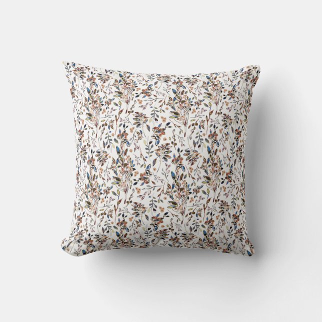 Coussin Berries feuilles Blanc Elégant Aquarelle Florale (Recto)