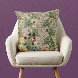 Coussin Berries pourpres et Roses sur Ephemera de Newsprin
