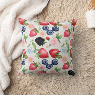 Coussin Berry Fleurs fraises fête d'anniversaire pour elle