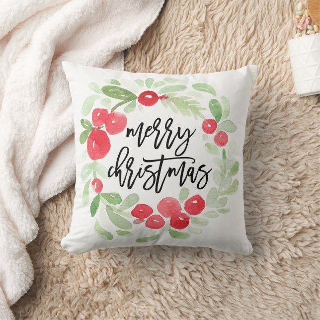 Coussin Berry Wreath Joyeuse aquarelle de Noël (Couverture)