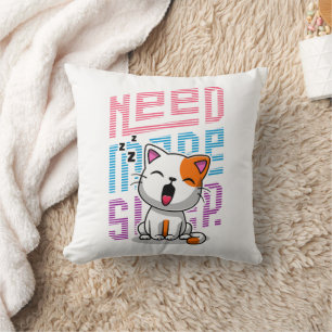Coussin Besoin de plus de sommeil   Funny Cat expression d