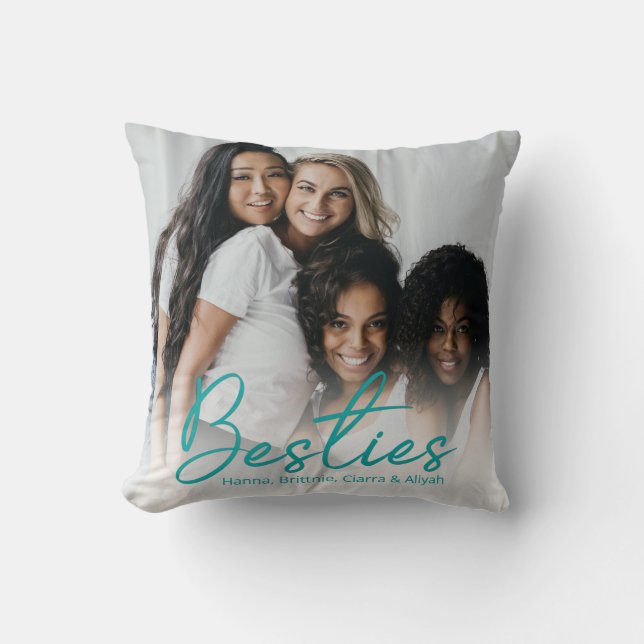 Coussin Besoins Script Turquoise Photo Personnalisée Coupl (Recto)