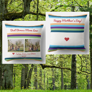 Coussin Best Bonus Mom Ever 2 Photos Noms Script Moderne