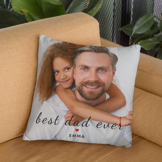 Coussin Best Dad Ever Cute Red Heart Customs Photo & Text (Créateur téléchargé)