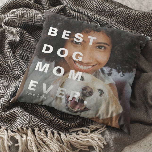 Coussin BEST DOG MOM JAMAIS Photo personnalisée (Créateur téléchargé)