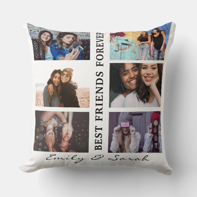 Coussin Best Friend Forever Custom 6 Collage photo et nom (Recto)