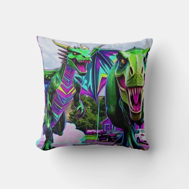 Coussin Best Friends - Dragon and Dinosaur Walking (Recto)