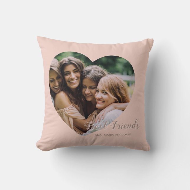 Coussin Best Friends Photo Heart Cute Friendship Blus Pink (Recto)