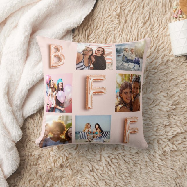 Coussin Best Friends rose or blush photo collage BFF (Couverture)