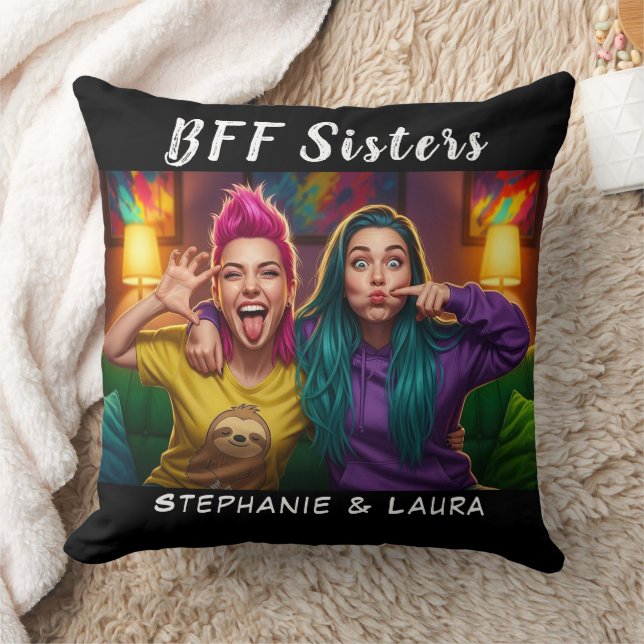 Coussin Best Friends Sisters Funny BFF  (Couverture)