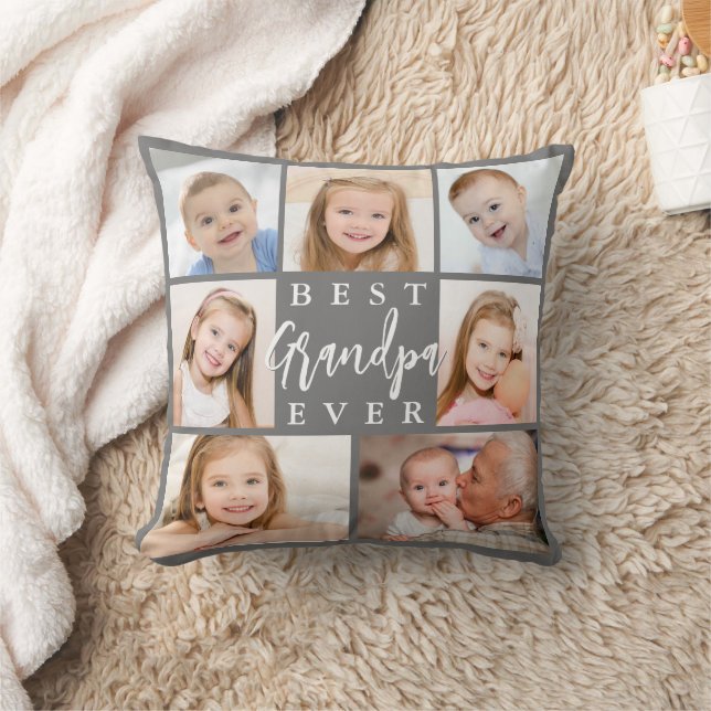 Coussin BEST GRANDPA EVER 7 Photo Collage personnalisé (Couverture)